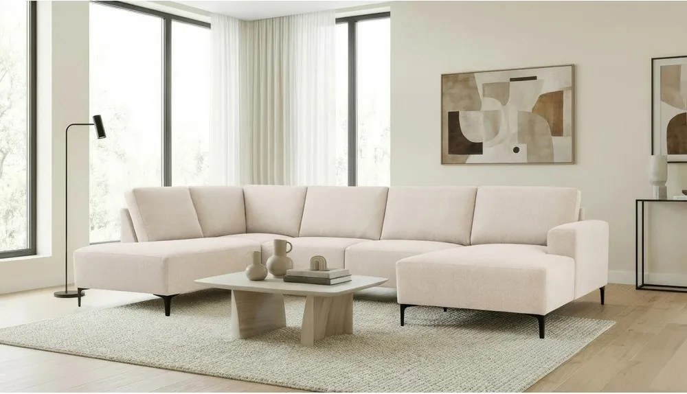 Divano angolare beige (con penisola a sinistra/a U) con rivestimento in ciniglia Fabian – Scandic