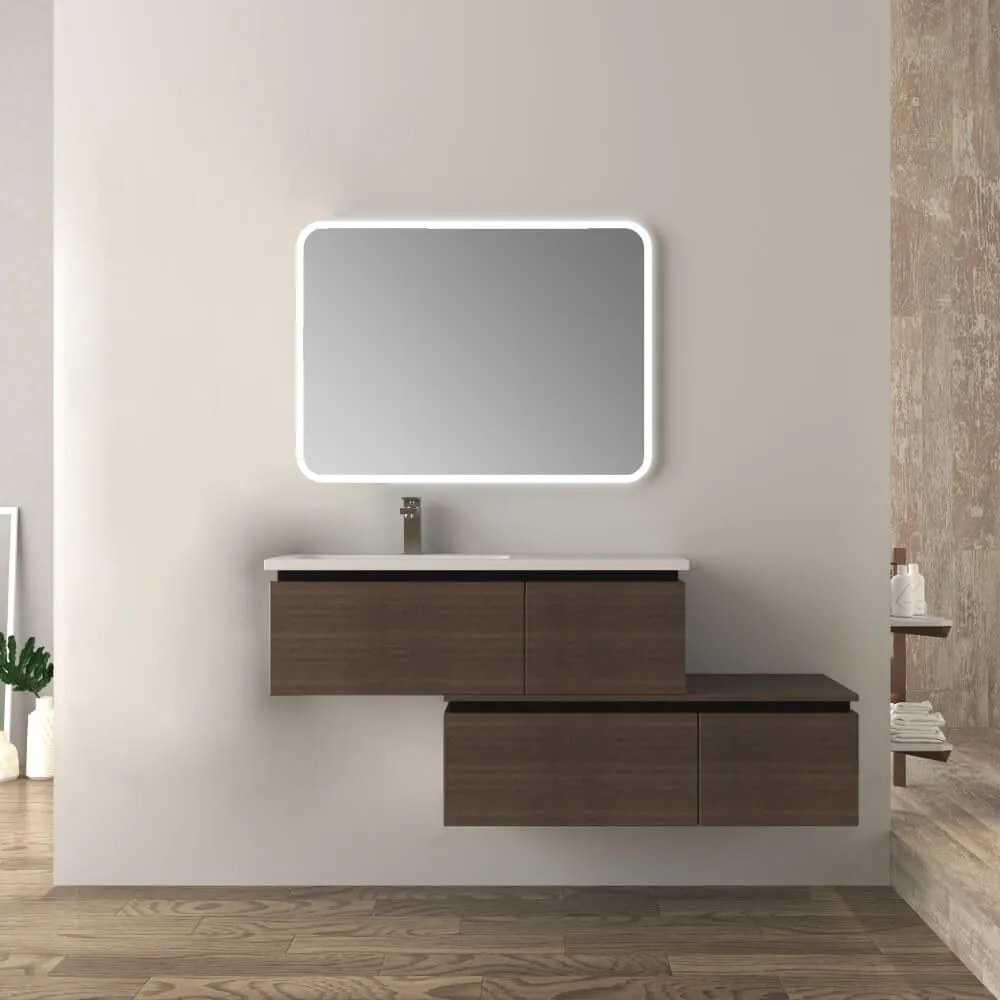 Mobile da bagno 140 cm sospeso moderno rovere scuro soft Slide