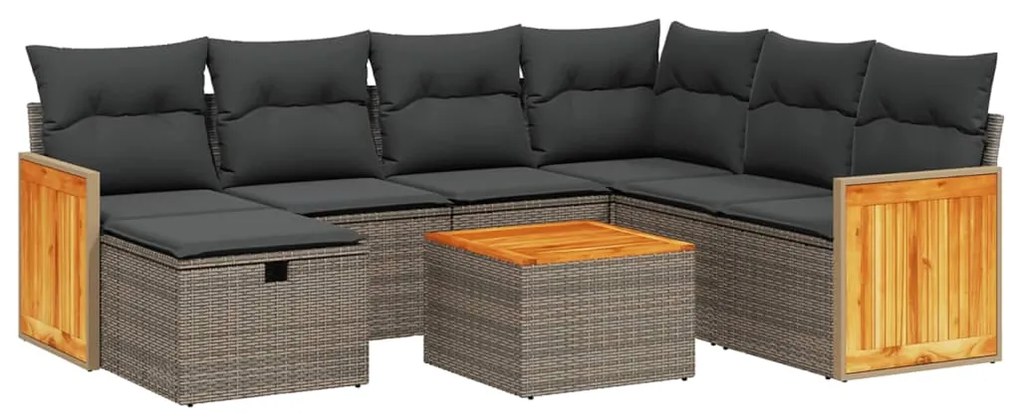 Set divano da giardino 8 pz con cuscini grigio in polyrattan