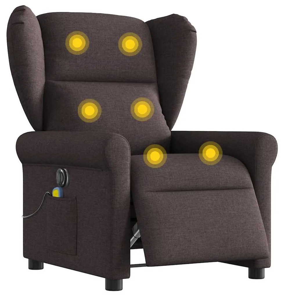 Poltrona Massaggio Reclinabile Elettrica Marrone Scuro Tessuto /