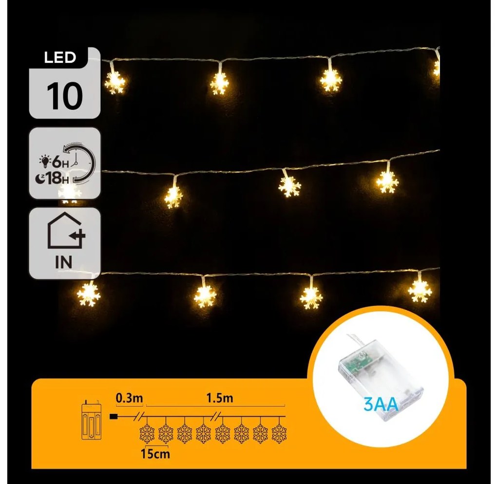 Aigostar - Catena luminosa LED natalizia 10xLED/3xAA 1,5m bianco caldo con fiocchi di neve