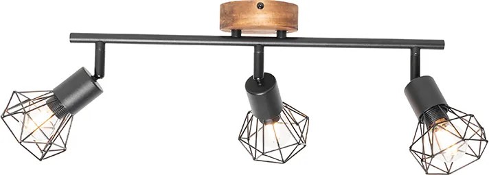 Faretto nero con legno girevole e inclinabile 3 luci - Mosh