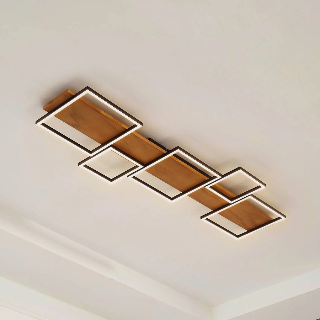 Plafoniera LED Lindby Galad, bianco/nero, legno, a 5 luci.