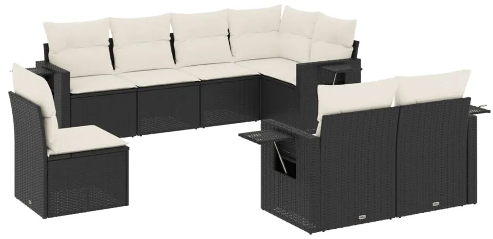 Set Divani da Giardino con Cuscini 8 pz Nero in Polyrattan