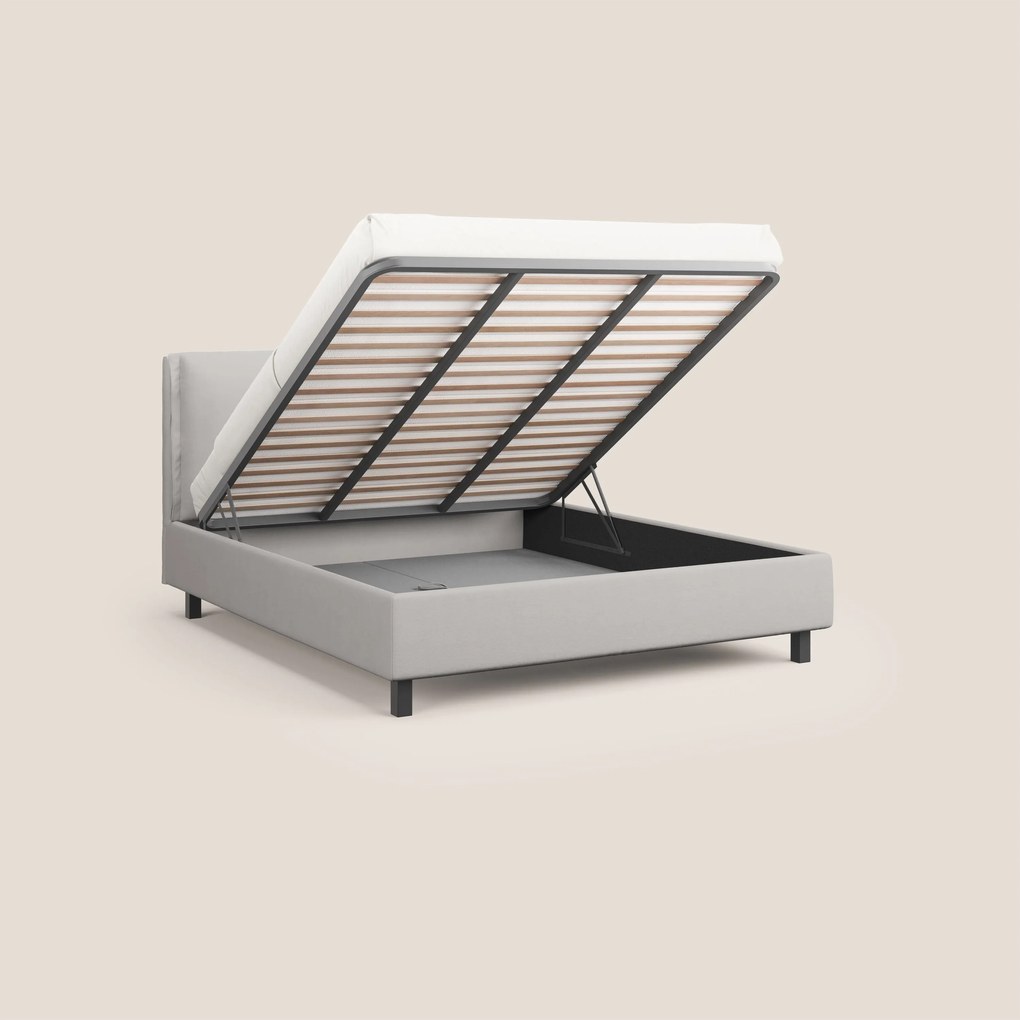 Emma letto contenitore con cuscini mobili in microfibra smacchiabile T11 grigio chiaro