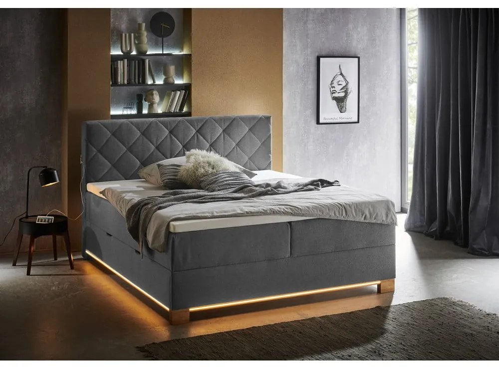 Letto boxspring grigio con contenitore 180x200 cm Messina - Meise Möbel