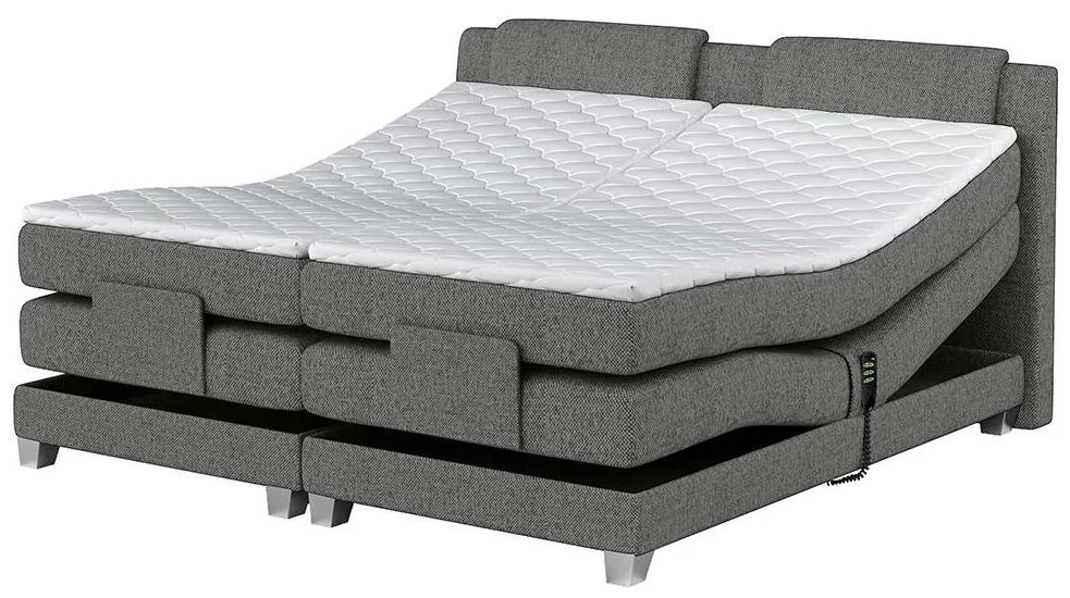 Set letto boxspring testata + reti relax elettriche + materasso + topper CASTEL di PALACIO - 2 x 90 x 200 cm - Tessuto grigio chiaro