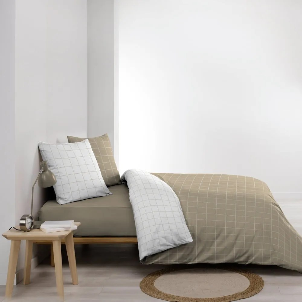 Set copripiumino e federa bianco/beige in cotone per letto matrimoniale 200x200 cm Cadria – douceur d'intérieur