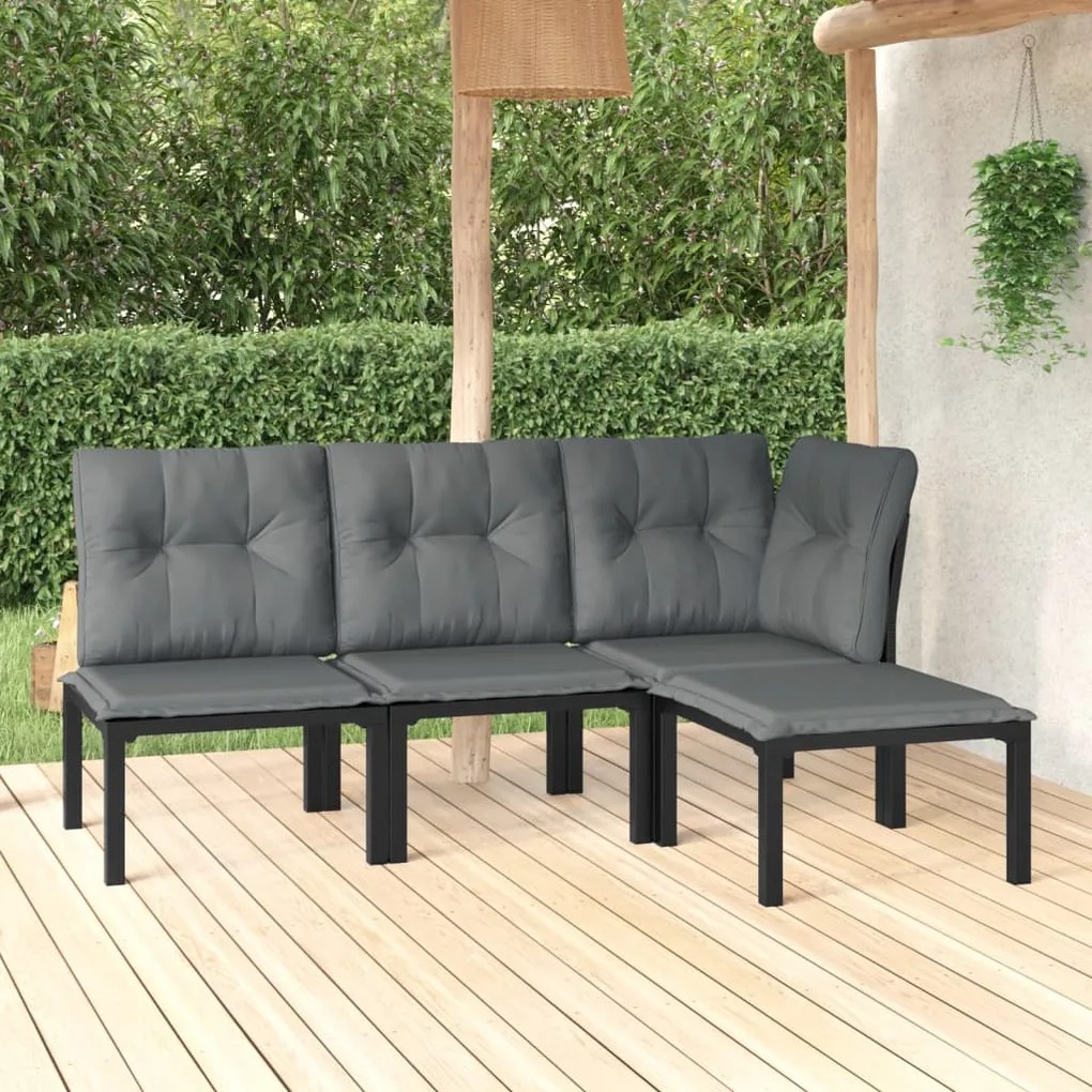 Set salotto da giardino 4 pz nero e grigio in polyrattan