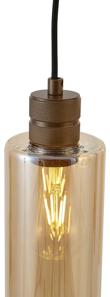 Lampada a sospensione Hotel Chic bronzo scuro con vetro ambrato 5 luci - Stavelot