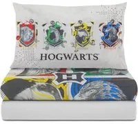 Completo letto singolo Harry Potter bianco 4 stemmi case