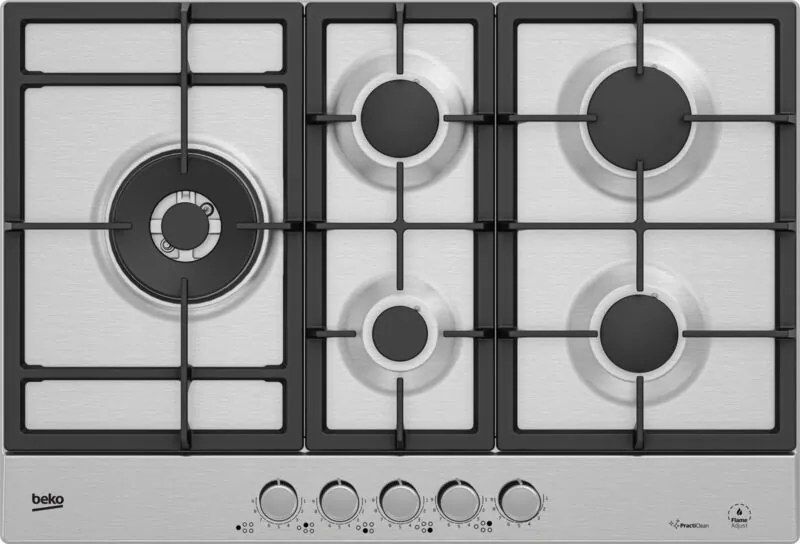 HIAL75226SXE: Piano a Gas con PractiClean e FlameAdjust, 4 Bruciatori + 1 Wok High Power, 75 cm. Colore del prodotto: Acciaio inox, Posizionamento