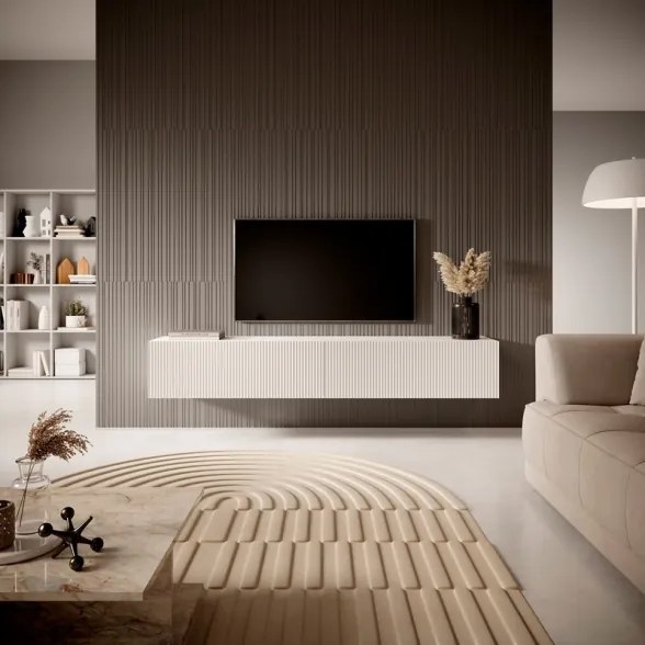 Mobile TV Sospeso 175 Cm Cannettato 2 Ante Bianco Opaco Bali