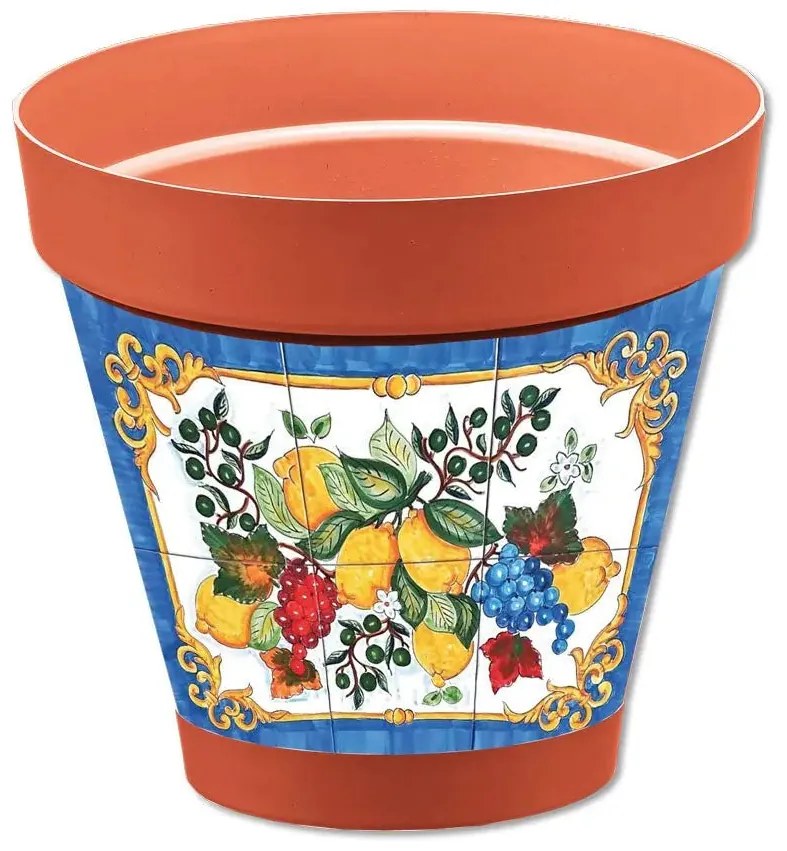 Vaso Sicilia terracotta D.14 diversi decori, Limoni