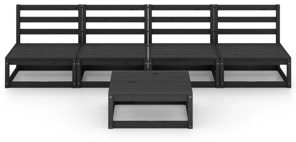 Set divani da giardino 5 pz nero in legno massello di pino