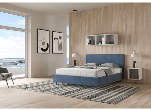 Letto matrimoniale e rete 160x190 in microfibra blu Adele