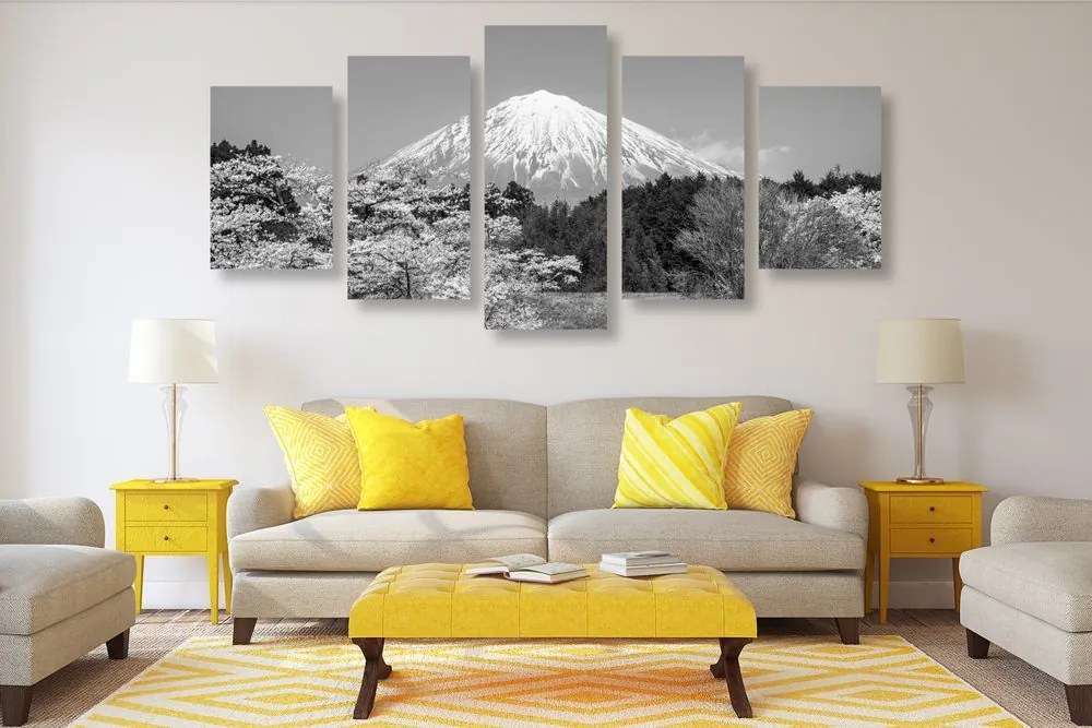 Quadri 5 pezzi – Monte Fuji in bianco e nero