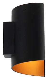 Applique da parete moderna nera con interno dorato - Faldo