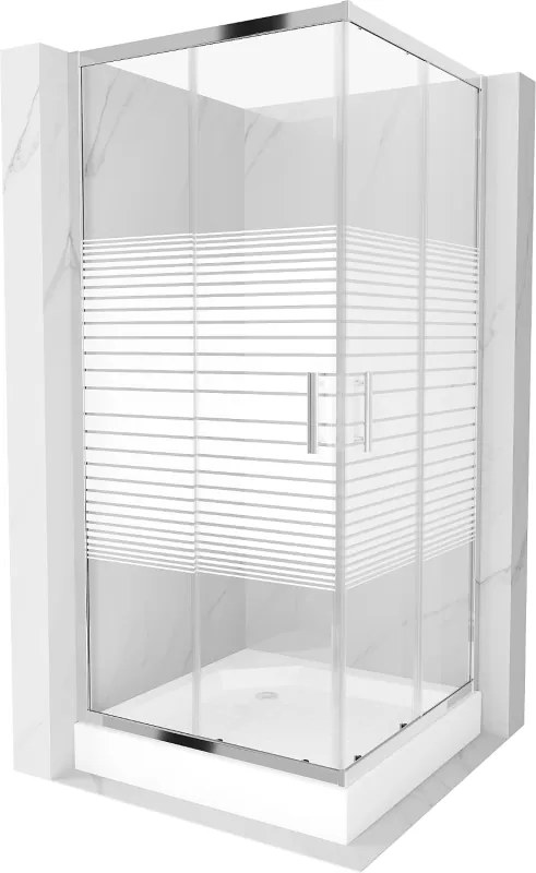 Mexen Rio cabina doccia quadrata 90 x 90 cm, fasce bianche, cromo + piatto doccia, bianco - 860-090-090-01-20-4510