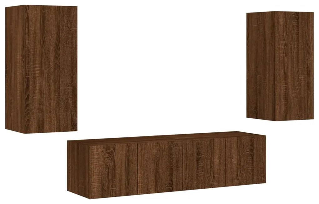 Mobili tv a muro con led 4pz rovere marrone legno multistrato