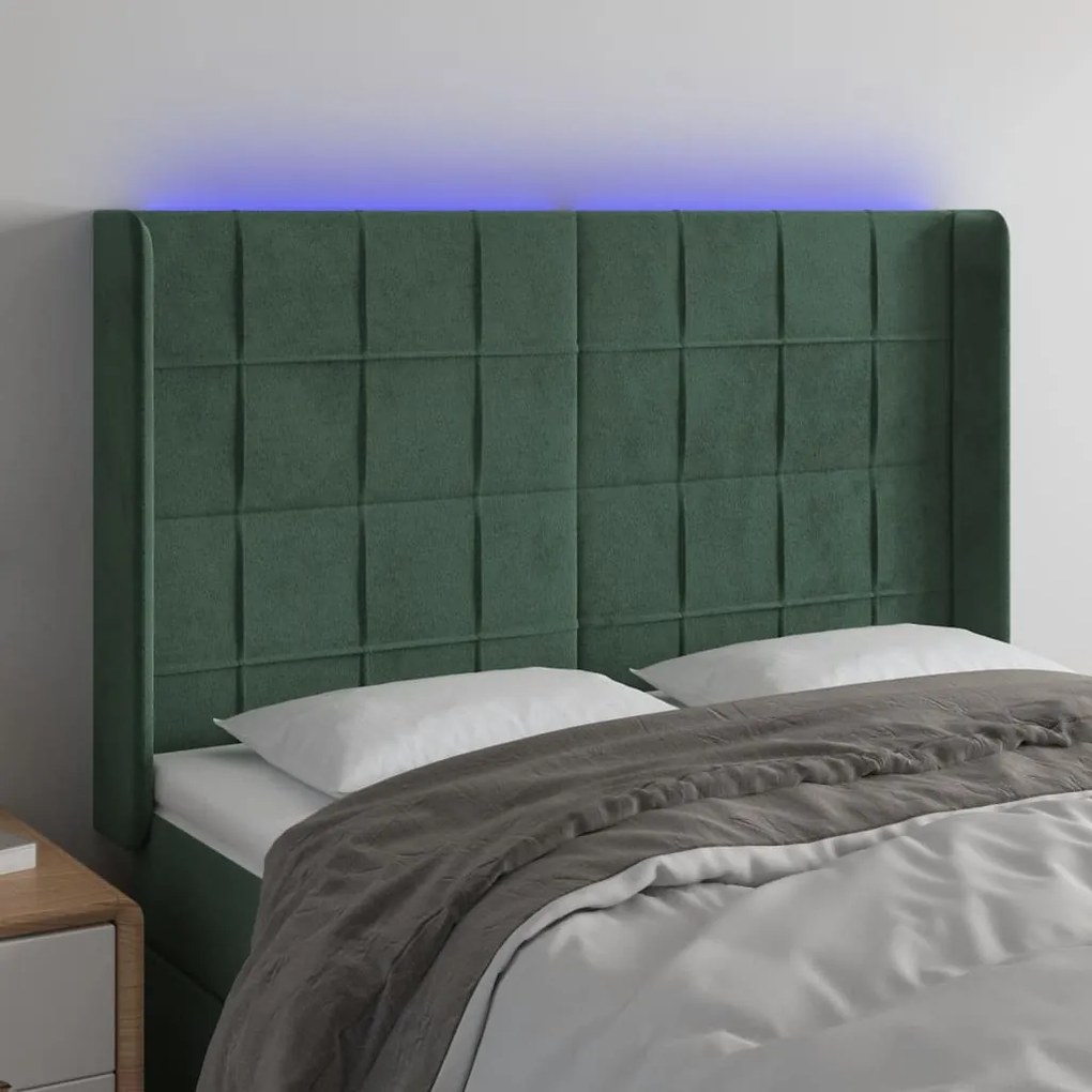 Testiera A Led Verde Scuro 147x16x118/128 Cm İn Velluto /
