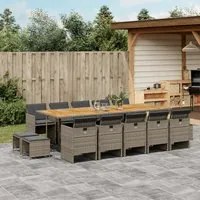 Set da Pranzo da Giardino 15 pz con Cuscini Grigio Polyrattan 3277765