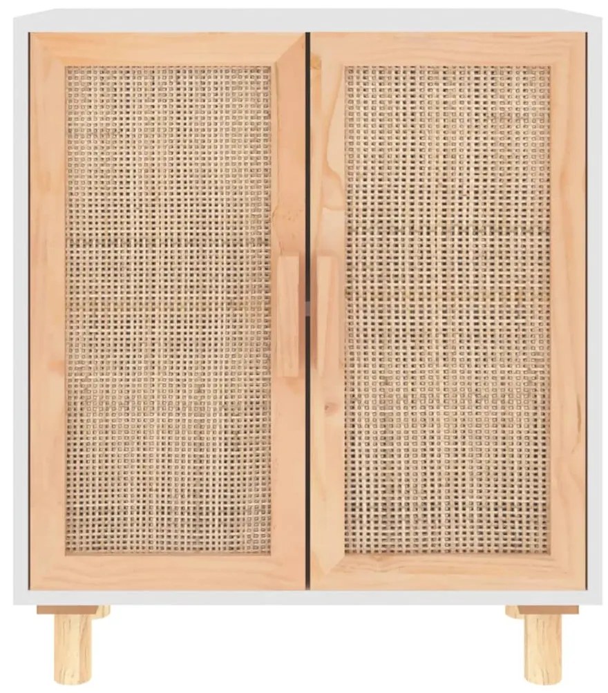 Credenza bianca 60x30x70 cm legno massello pino rattan naturale