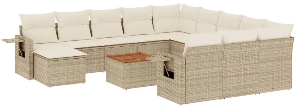 Set divano da giardino 13 pz con cuscini beige in polyrattan