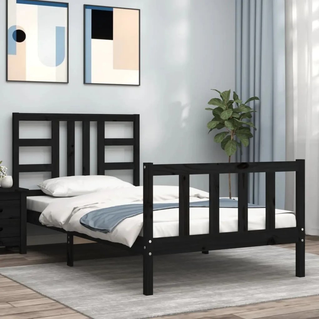 Giroletto Con Testiera Nero 90x190 Cm İn Legno Massello /