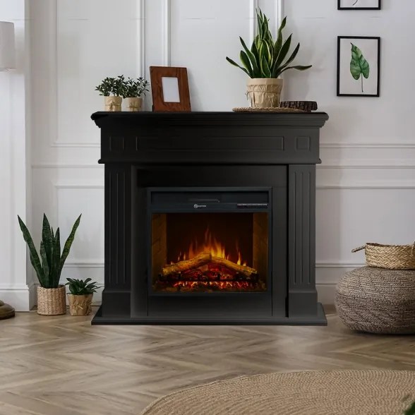 Camino elettrico da terra in legno Nero CAMBRIDGE 110x36x100h