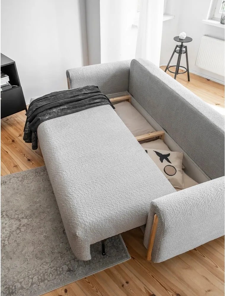 Divano grigio chiaro allungabile/con contenitore e rivestimento in bouclé 244 cm Arcadova – ELTAP