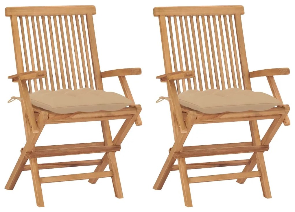 Sedie da giardino 2 pz con cuscini beige legno massello di teak