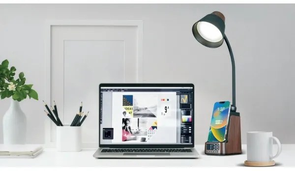 Immax 08999L - Lampada da tavolo LED+CCT dimmerabile con ricarica wireless Qi IDEAL LED/8W/230V, marrone