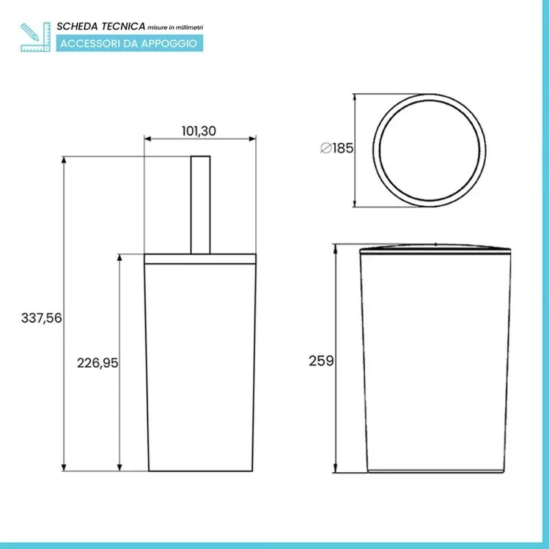 Set accessori bagno da appoggio 5 pezzi in plastica nero Glim