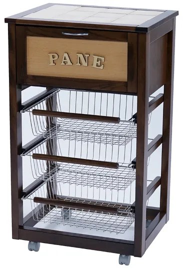 Carrello in legno portapane con cesti portafrutta LANDHELL Noce