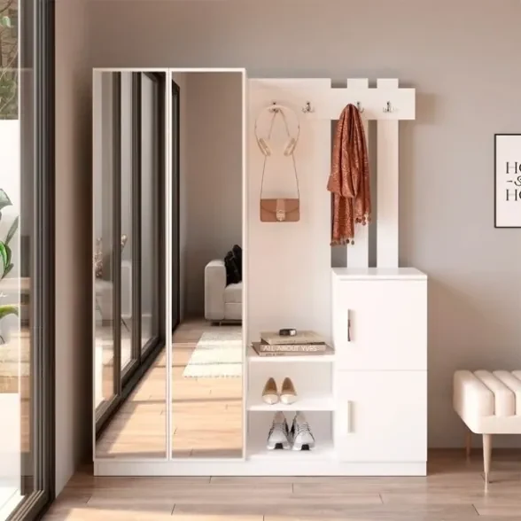 Conveniente Ingresso con scarpiera, appendiabiti e madia Bianco
