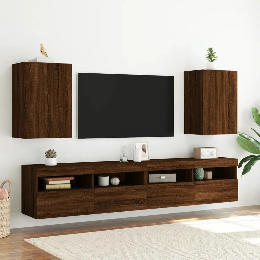 Mobili TV Muro 2 pz Rovere Marrone 40,5x30x60 Legno Multistrato