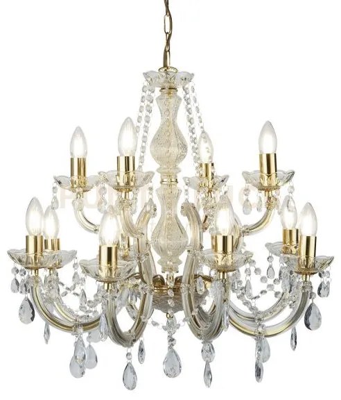 Lampadario marie therese 12lt - ottone lucido e acrilico trasparente