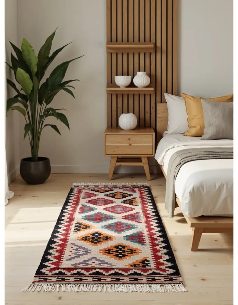 Passatoia rossa in lana reversibile/tessuta a mano 60x190 cm Kamal Kian – Nouristan