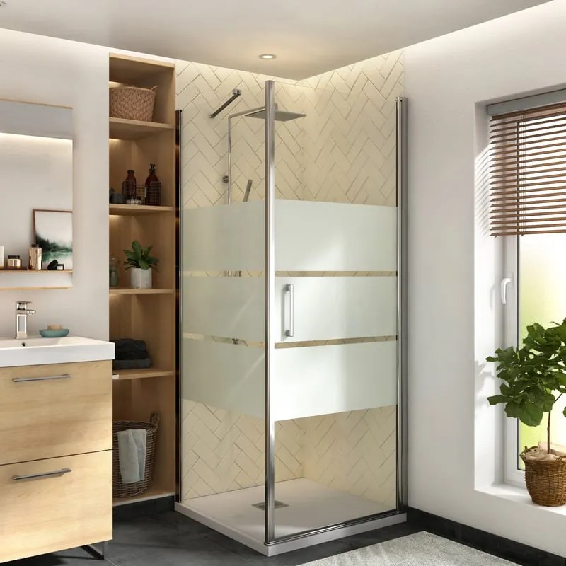 Box doccia con ingresso frontale saloon Remix L 100 x H 195 cm, vetro 6 mm serigrafato profilo cromato