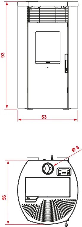 royal rondine air 80 us stufa a pellet ad aria uscita fumi superiore 8kw serbatoio 11kg 53x56x93 cm acciaio rosso bordeaux