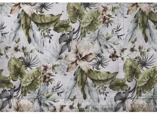 Carta da parati - Nature in retro style - jungle landscape with pale leaves and flowers Premium 200x140
