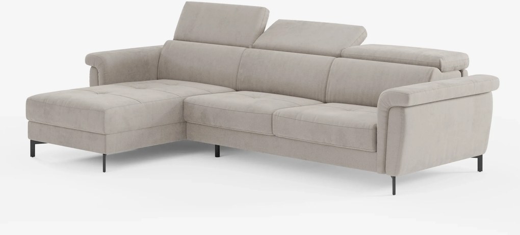 Capri Divano letto angolare con penisola contenitore e poggiatesta reclinabili - elegante tessuto smacchiabile T30