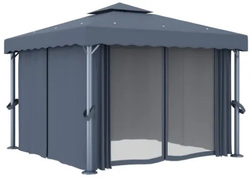 Gazebo con Tende 3x3 cm Antracite Alluminio