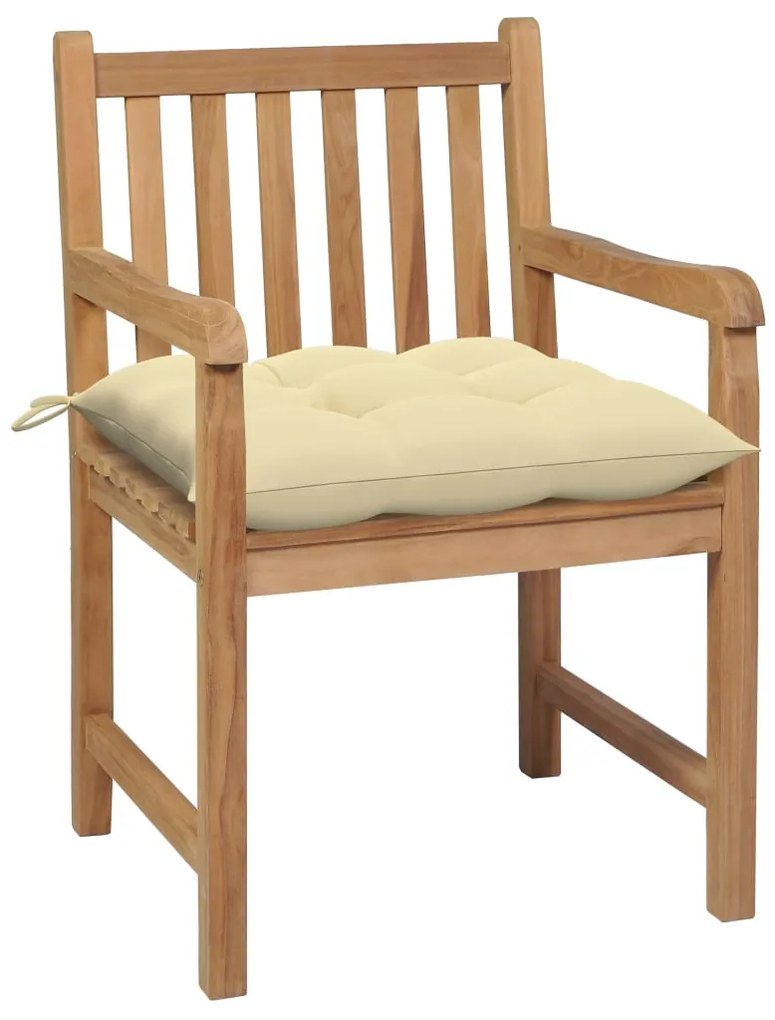 Sedie da giardino 2 pz con cuscini bianco crema legno di teak