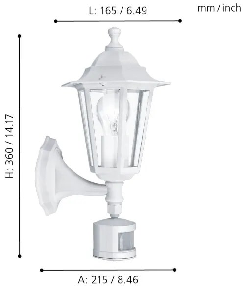 EGLO 22464 - Lampada da esterno con sensore LATERNA 5 1xE27/60W/230V