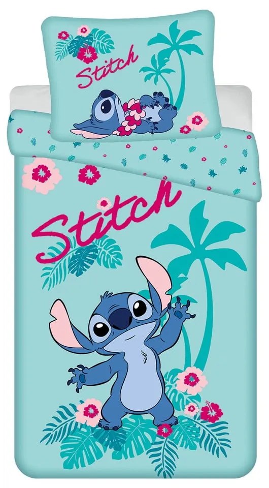 Set copripiumino e federa da bambini blu in cotone per letto singolo 140x200 cm Lilo a Stitch "Hawaii" – Jerry Fabrics