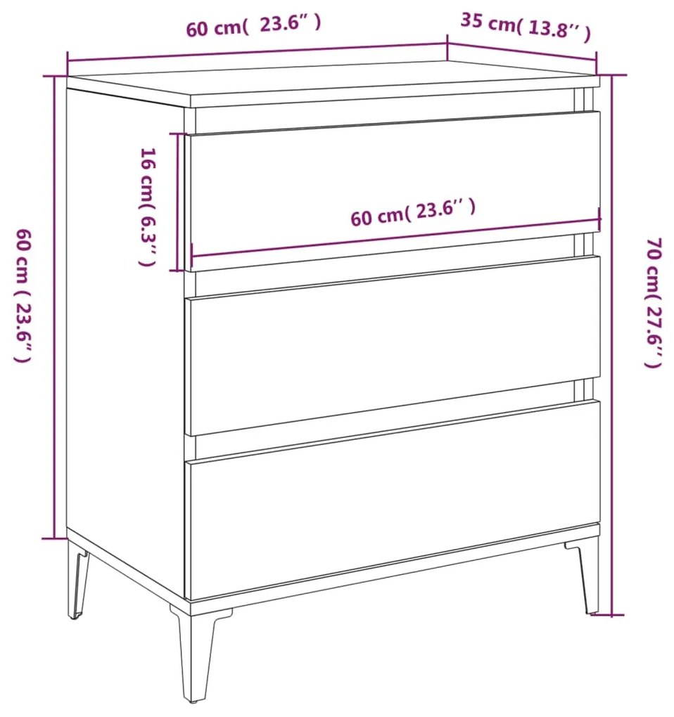 Credenza Grigio Cemento 60x35x70 cm in Legno Multistrato