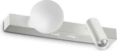 Applique binomio led 6w 600lm 3000k bianco diffusore a sfera e spot...