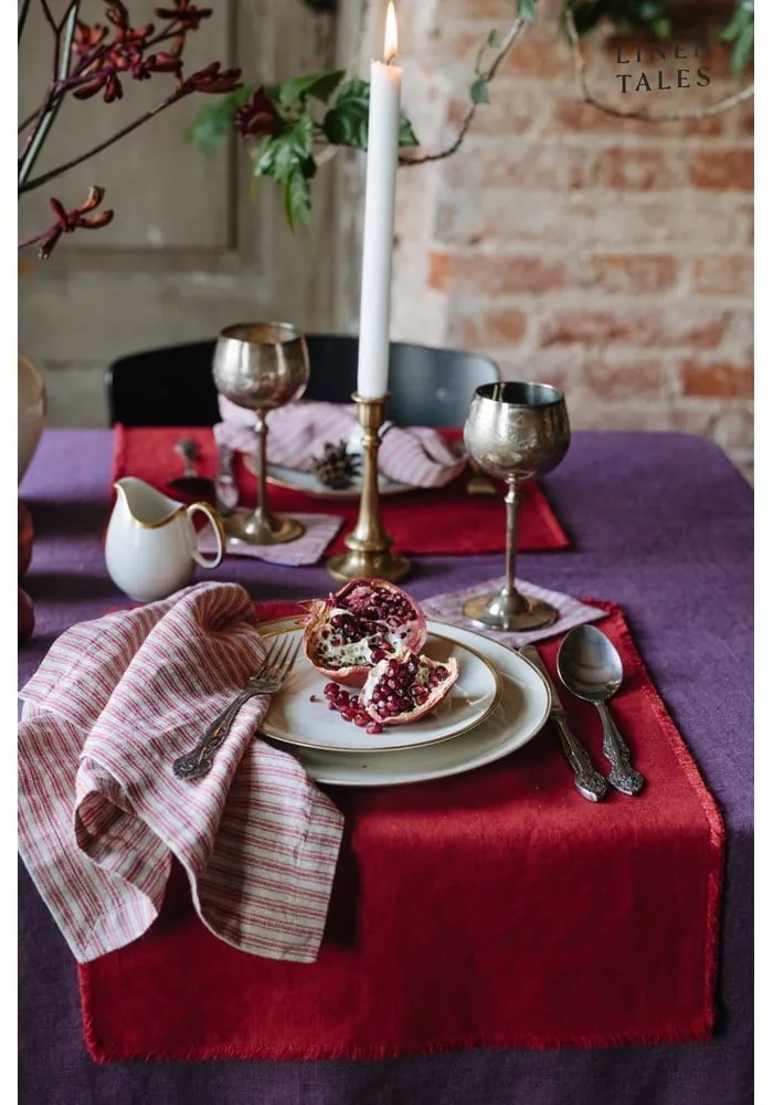Sottobicchieri di colore rosso-naturale in set di 4 pezzi Red Natural Stripes - Linen Tales